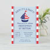 Nautical Sailboat Patriotic 1st Birthday Kaart (Staand voorkant)