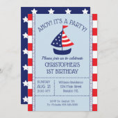 Nautical Sailboat Patriotic 1st Birthday Kaart (Voorkant / Achterkant)