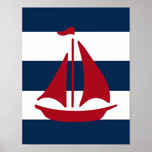 Nautical Sailboat print red, marvy and white (Voorkant)