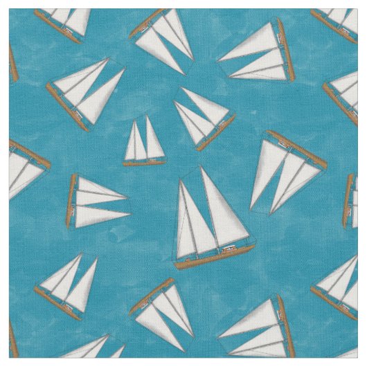 Nautical Sailboat Sailing Adventure Blue Stof (Close Up)