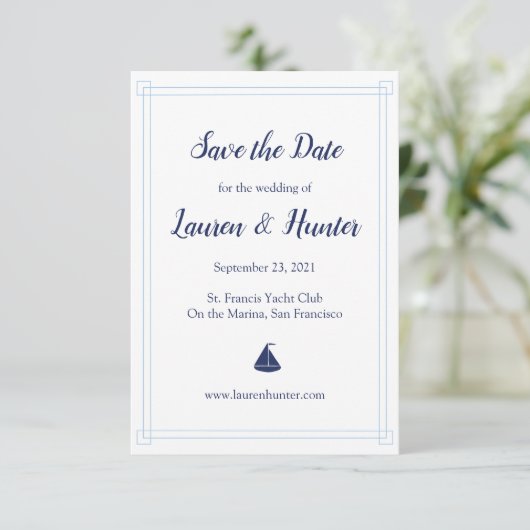 Nautical Sailboat Save the Date (Staand voorkant)