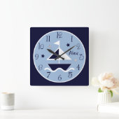 Nautical Sailboat & Stars Cute Baby Clock Kind Vierkante Klok (Huis)