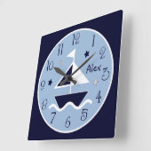 Nautical Sailboat & Stars Cute Baby Clock Kind Vierkante Klok (Hoek)