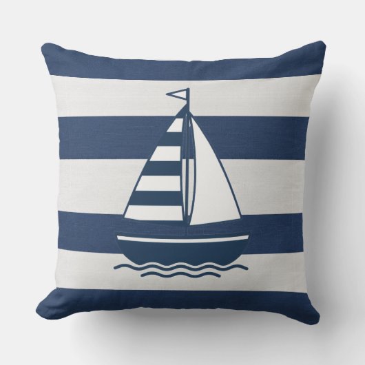 Nautical Sailboat & Stripe Navy White ID1255 Kussen (Voorkant)