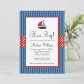 Nautical Sailboat Stripes Baby Shower Invitations Kaart (Staand voorkant)