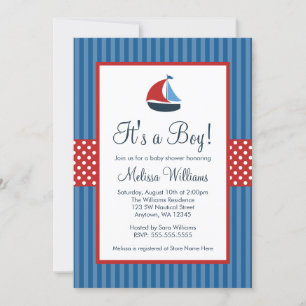 Nautical Sailboat Stripes Baby Shower Invitations Kaart