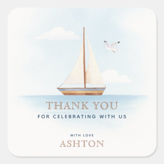Nautical Sailboat Thank you  Vierkante Sticker (Voorkant)