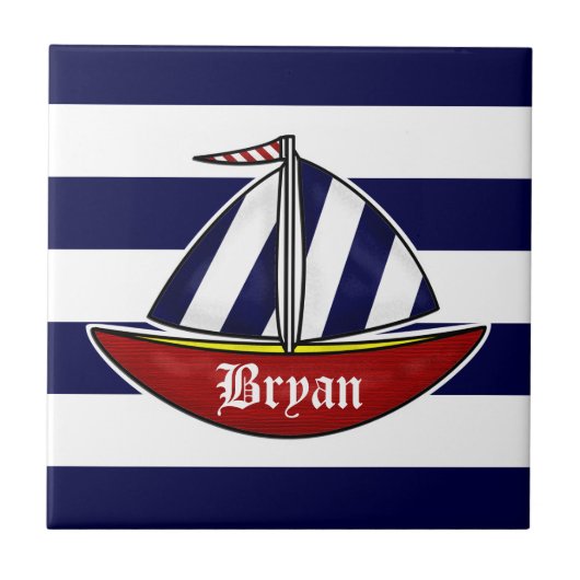 Nautical Sailboat Wall Tile Tegeltje (Voorkant)