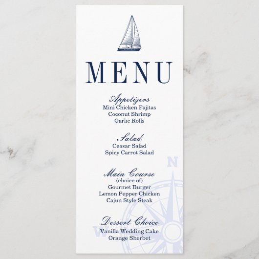 Nautical Sailboat Wedding Menu (Voorkant)