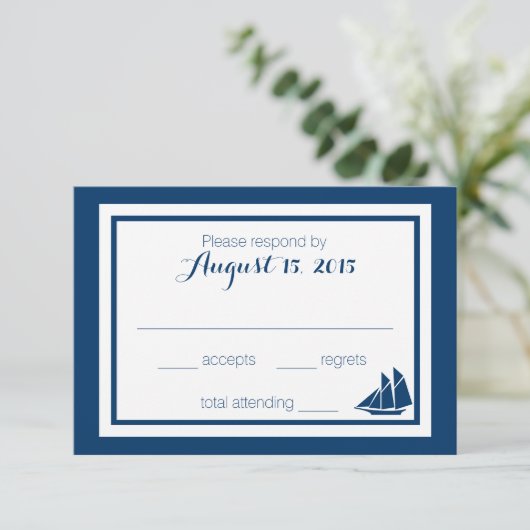 Nautical Sailboat Wedding RSVP Kaartje (Staand voorkant)