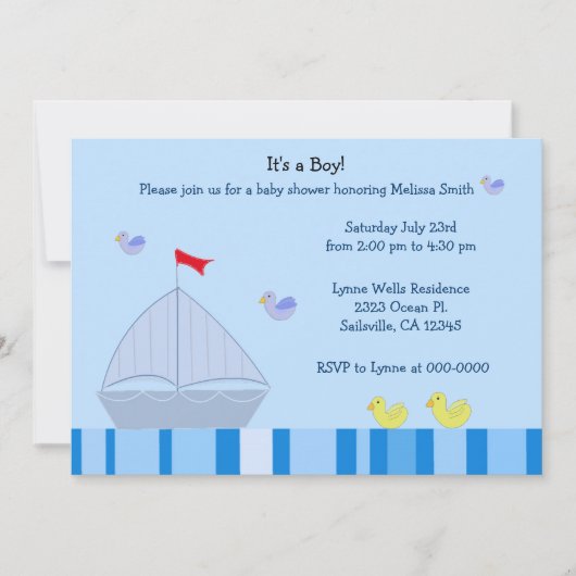 Nautical Sailboot Baby Boy Shower Uitnodiging (Voorkant)