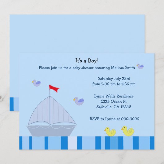 Nautical Sailboot Baby Boy Shower Uitnodiging (Voorkant / Achterkant)