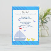 Nautical Sailboot Baby Boy Shower Uitnodiging (Staand voorkant)