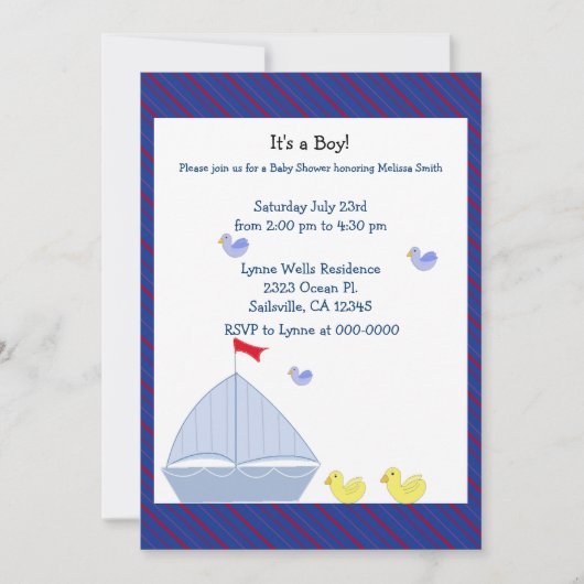 Nautical Sailboot Baby Boy Shower Uitnodiging (Voorkant)