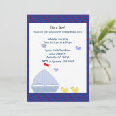 Nautical Sailboot Baby Boy Shower Uitnodiging (Staand voorkant)