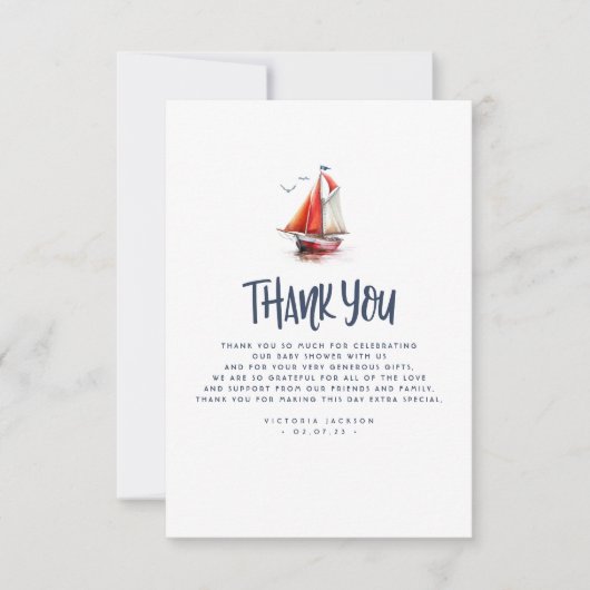 Nautical Sailboot Blue en Red Bedankt (Voorkant)