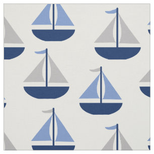 Nautical Sailboot Blue Grey Stof