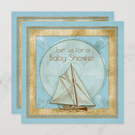 Nautical Sailboot Boy Baby shower Uitnodiging (Voorkant / Achterkant)