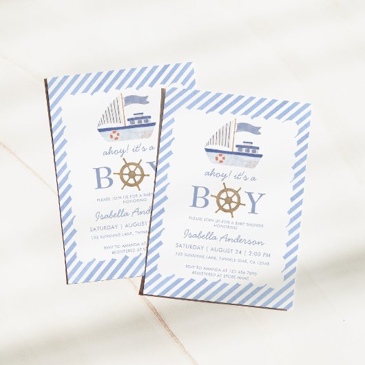 Nautical Sailboot Boy Baby shower Uitnodiging