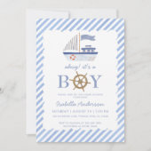Nautical Sailboot Boy Baby shower Uitnodiging (Voorkant)
