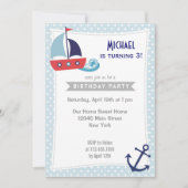 Nautical Sailboot Boy Birthday Uitnodiging Blauw (Voorkant)