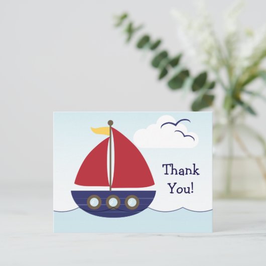 Nautical Sailboot Dank je Briefkaart (Staand voorkant)