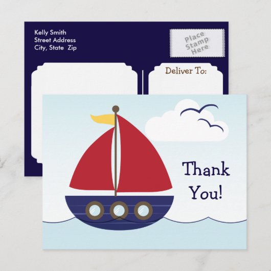 Nautical Sailboot Dank je Briefkaart (Voorkant / Achterkant)
