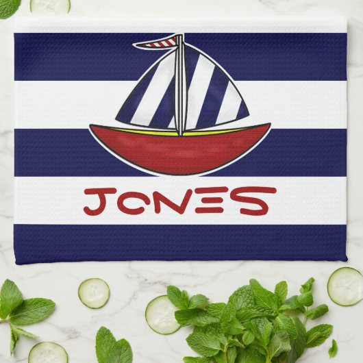 Nautical Sailboot Kitchen Towel Theedoek (Gevouwen)