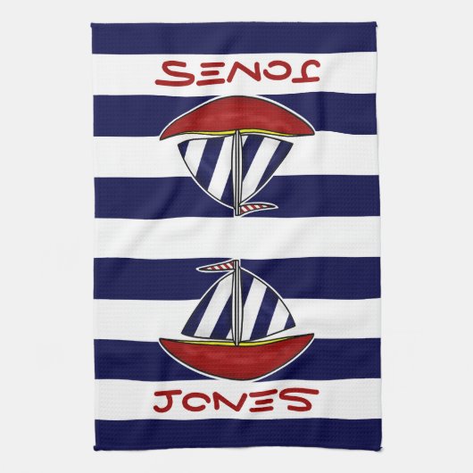 Nautical Sailboot Kitchen Towel Theedoek (Verticaal)