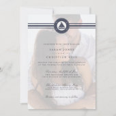 Nautical Sailboot Navy Blue Photo Weddenschap  Kaart (Voorkant)