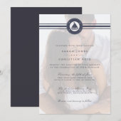 Nautical Sailboot Navy Blue Photo Weddenschap Kaart (Voorkant / Achterkant)
