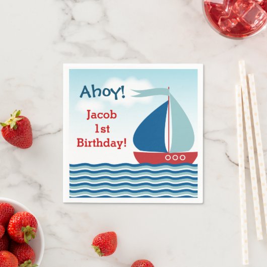 Nautical Sailboot on Water Boy Birthday Servetten (Insitu)