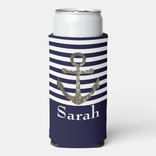 Nautical Sailing Anchor Name Sparkle Seltzer Blikjeskoeler (Seltzer Voorkant)