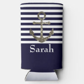 Nautical Sailing Anchor Name Sparkle Seltzer Blikjeskoeler (Achterkant)