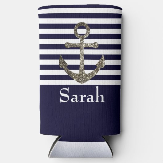 Nautical Sailing Anchor Name Sparkle Seltzer Blikjeskoeler (Voorkant)
