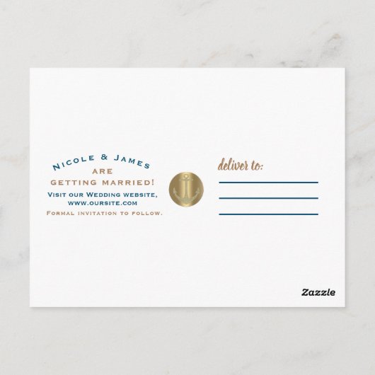 Nautical Sailing Beach Wedding Save the Date Briefkaart (Achterkant)