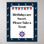 Nautical Sailing Birthday Party Sign Poster (Voorkant)