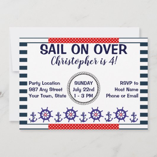 Nautical Sailing Birthday Uitnodiging (Voorkant)