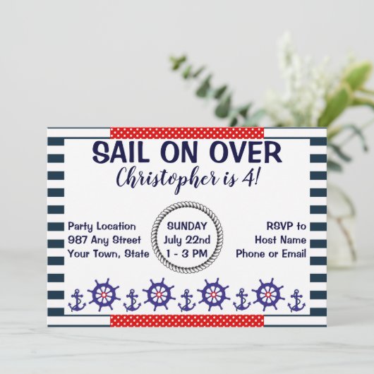 Nautical Sailing Birthday Uitnodiging (Staand voorkant)