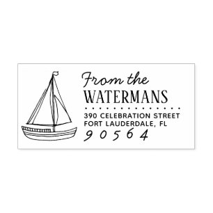 Nautical Sailing Boat Drawing Name Return Address Rubberstempel