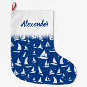 Nautical Sailing Boats and Yachts White on Blue Grote Kerstsok (Voorkant)