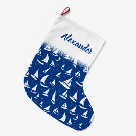 Nautical Sailing Boats and Yachts White on Blue Grote Kerstsok
