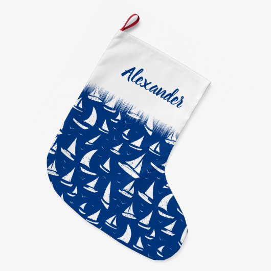 Nautical Sailing Boats and Yachts White on Blue Grote Kerstsok (Voorkant (Hangend))