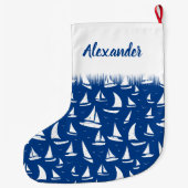Nautical Sailing Boats and Yachts White on Blue Grote Kerstsok (Achterkant)