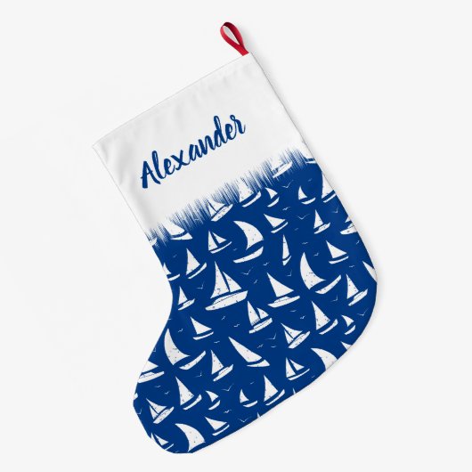 Nautical Sailing Boats and Yachts White on Blue Grote Kerstsok (Achterkant (Hangend))