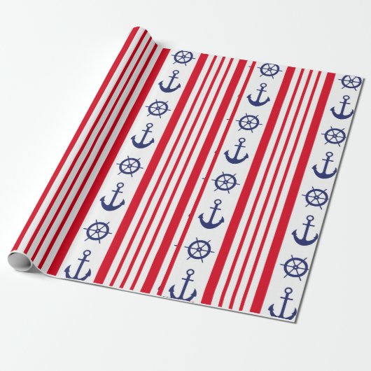 Nautical Sailing Red White Blue Stripe Boat Anchor Cadeaupapier (Uitgerold)