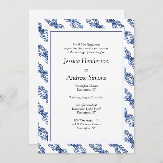 Nautical Sailing Rope Wedding Invitation Kaart (Voorkant / Achterkant)