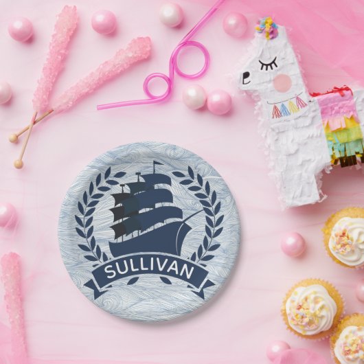 Nautical Sailing Ship | Aangepaste oceaangolven Papieren Bordje (Feest)