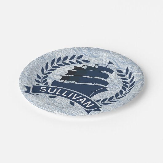 Nautical Sailing Ship | Aangepaste oceaangolven Papieren Bordje (Gekanteld)