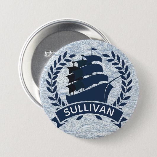 Nautical Sailing Ship | Aangepaste oceaangolven Ronde Button 7,6 Cm (Voorkant /achterkant)